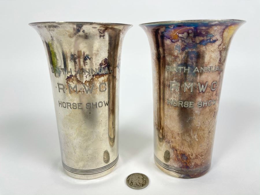 Pair Of Wallace Silverplate Horse Show Trophy Cups 5.5H