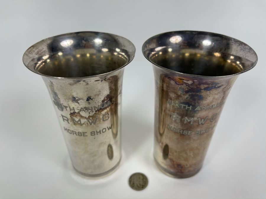 Pair Of Wallace Silverplate Horse Show Trophy Cups 5.5H [Photo 2]