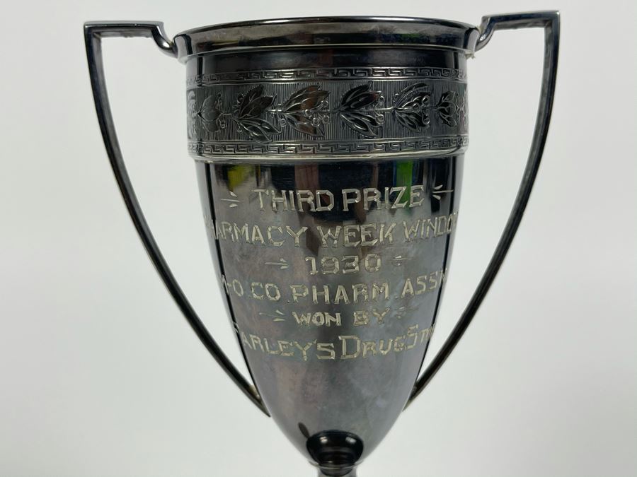Vintage 1930 Silverplate Trophy Third Prize Pharmacy Week Window Won By Client Who Owned Farley's Drug Store In New Jersey 7.5H [Photo 2]