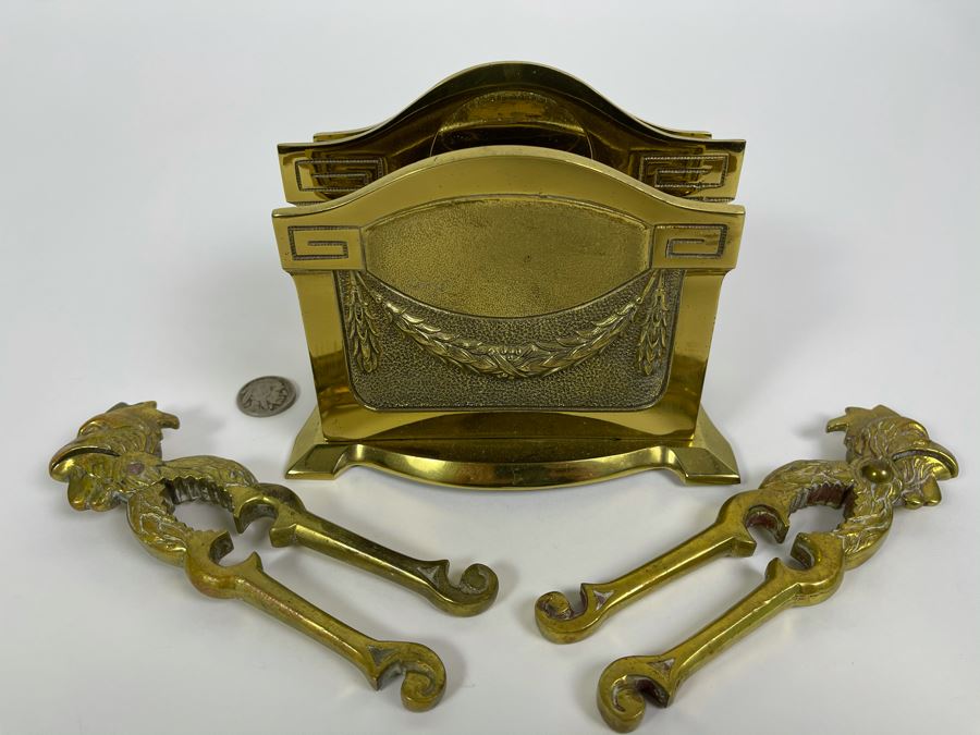 Vintage Bronze Brass Letter Holder And Pair Of Vintage Brass Nutcrackers [Photo 3]