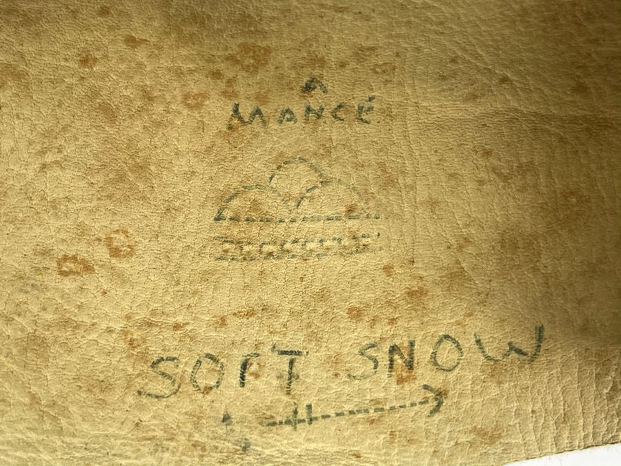 Vintage Native American Navajo Haschogan House God Spirit Ceremonial Mask Leather Signed A. Mance Soft Snow With Three Mounds And Arrow With Two Lines 20'H X 12'W (Some Feathers Are Loose) [Photo 19]