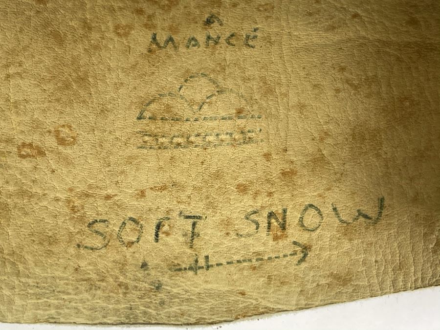 Vintage Native American Navajo Haschogan House God Spirit Ceremonial Mask Leather Signed A. Mance Soft Snow With Three Mounds And Arrow With Two Lines 20'H X 12'W (Some Feathers Are Loose) [Photo 21]