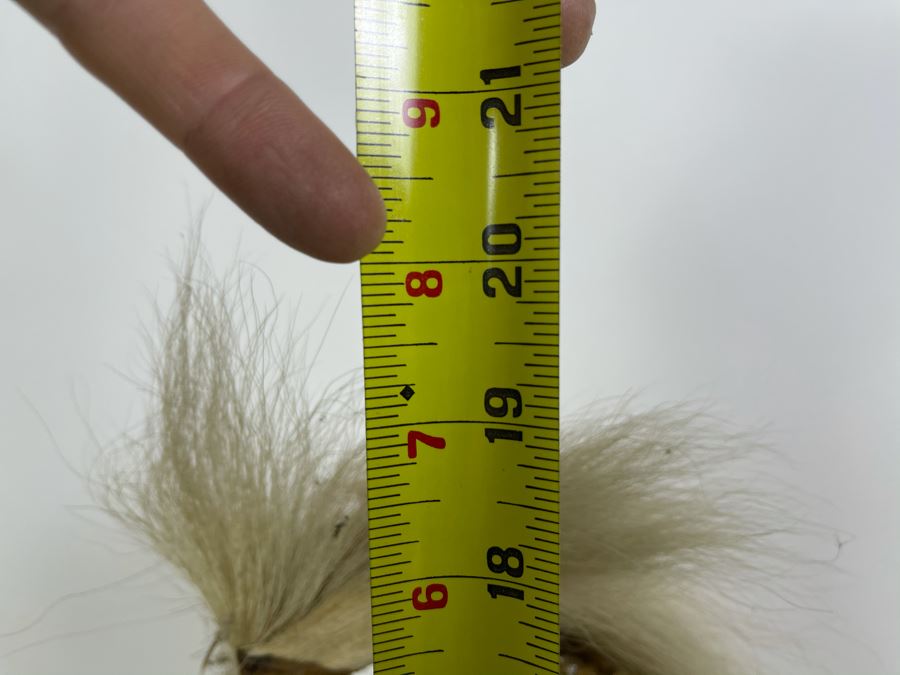 Vintage Native American Navajo Haschogan House God Spirit Ceremonial Mask Leather Signed A. Mance Soft Snow With Three Mounds And Arrow With Two Lines 20'H X 12'W (Some Feathers Are Loose) [Photo 15]