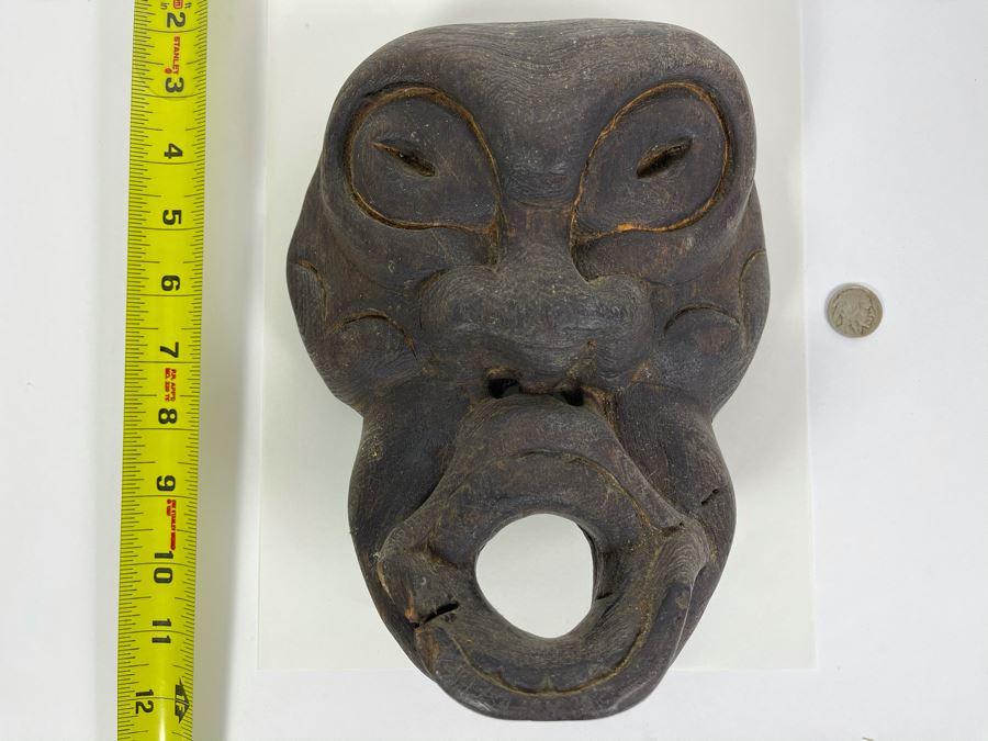 Antique Carved Wooden Ethnic Mask (Rare Wood) 7W X 9H X 4D [Photo 1]