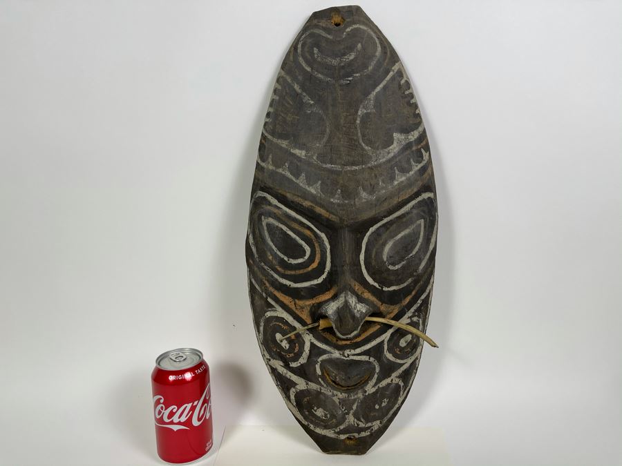 Vintage Hand Carved Handpainted Wooden Ethnic Mask 10W X 22H [Photo 1]