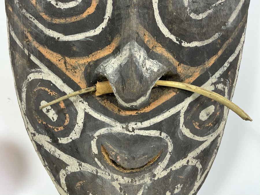 Vintage Hand Carved Handpainted Wooden Ethnic Mask 10W X 22H [Photo 4]