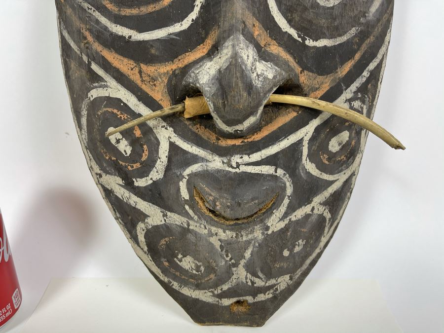 Vintage Hand Carved Handpainted Wooden Ethnic Mask 10W X 22H [Photo 3]