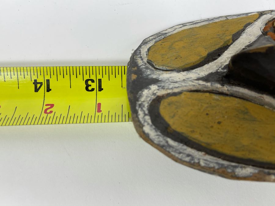 Vintage Hand Carved Handpainted Wooden Ethnic Mask With Cowrie Shells 4W X 12.5H [Photo 10]