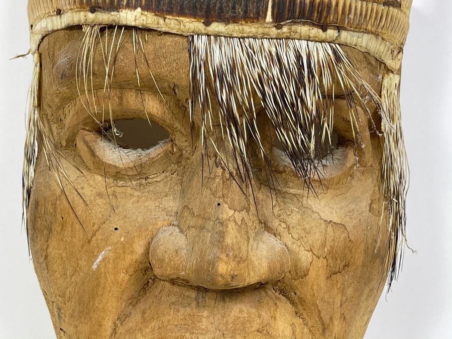 Vintage Carved Wooden Ethnic Mask With Armadillo Skin 7W X 13H X 4D [Photo 5]