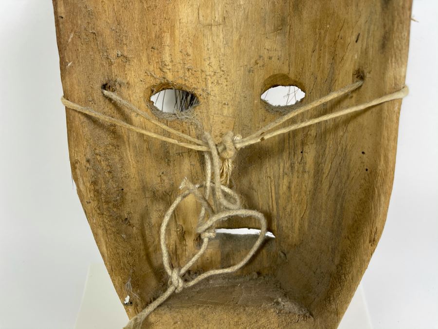 Vintage Carved Wooden Ethnic Mask With Armadillo Skin 7W X 13H X 4D [Photo 12]