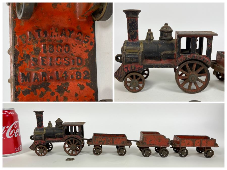 Antique Cast Iron Toy Train 1882 Patent Date (Chimney On Train Engine Is Chipped)