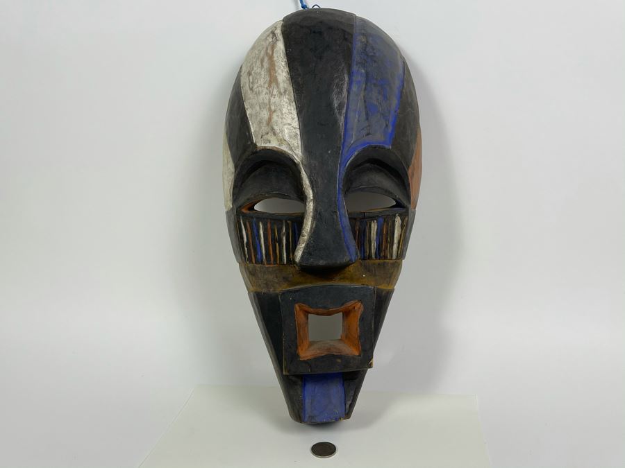 Hand Carved Handpainted Wooden Ethnic Mask 8W X 15H X 4.5D [Photo 3]