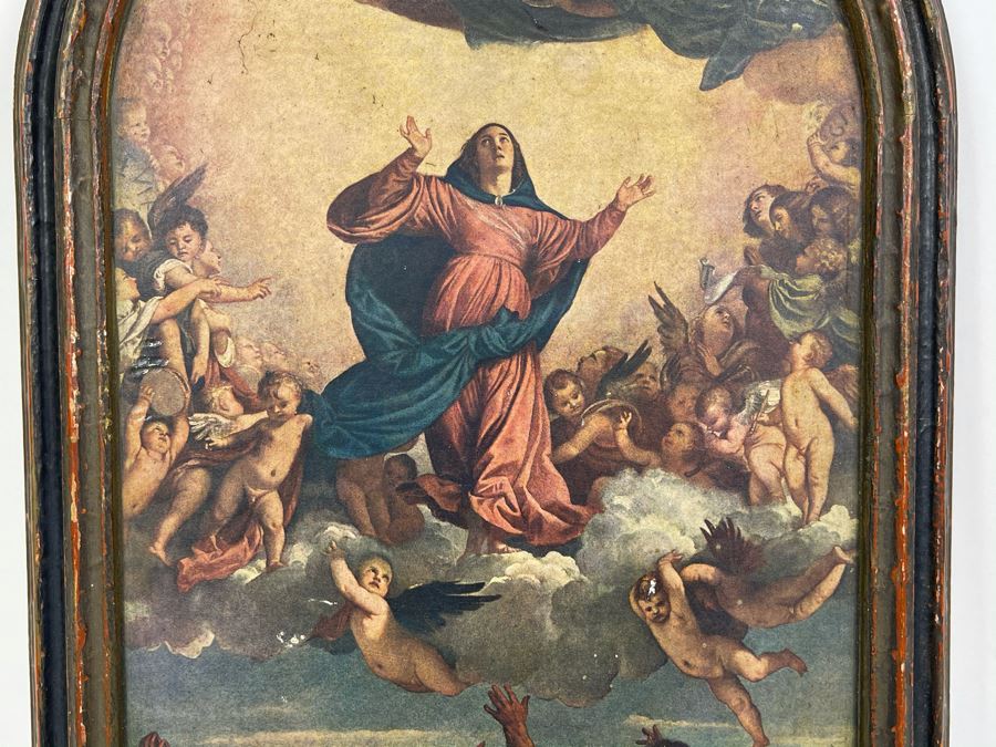 Antique 1918 Ascension Of Mary Print In Vintage Frame 7W X 12H [Photo 3]