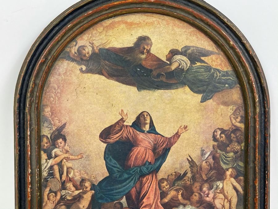 Antique 1918 Ascension Of Mary Print In Vintage Frame 7W X 12H [Photo 4]