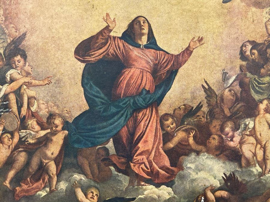 Antique 1918 Ascension Of Mary Print In Vintage Frame 7W X 12H [Photo 8]