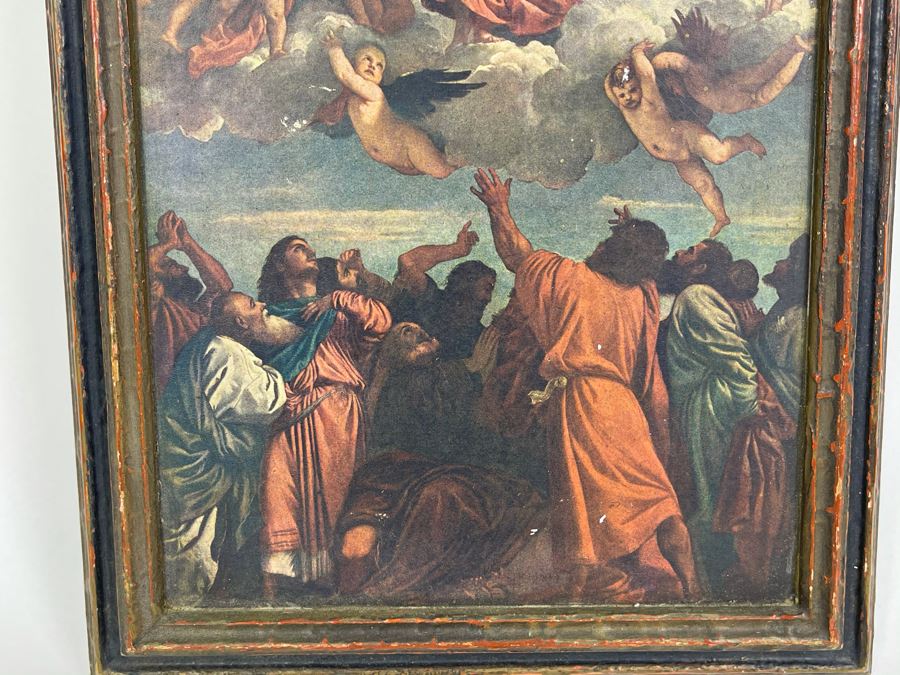 Antique 1918 Ascension Of Mary Print In Vintage Frame 7W X 12H [Photo 5]