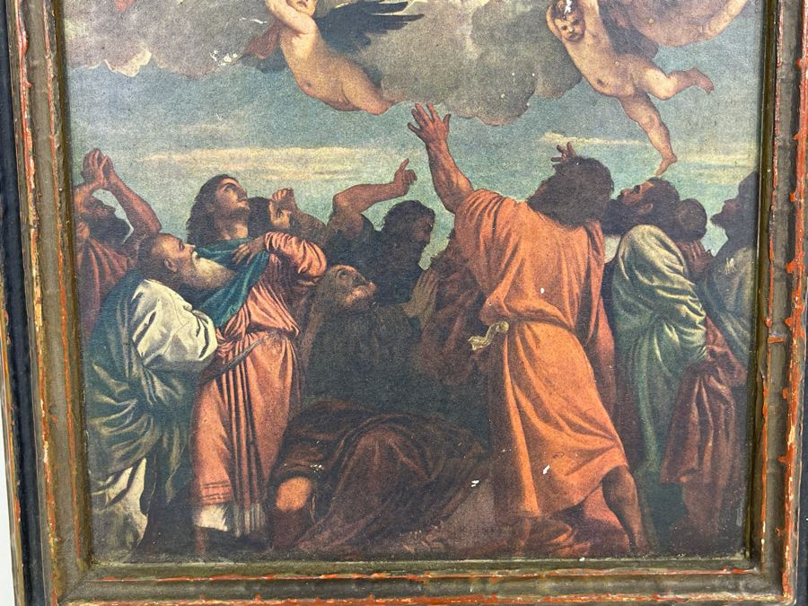 Antique 1918 Ascension Of Mary Print In Vintage Frame 7W X 12H [Photo 6]