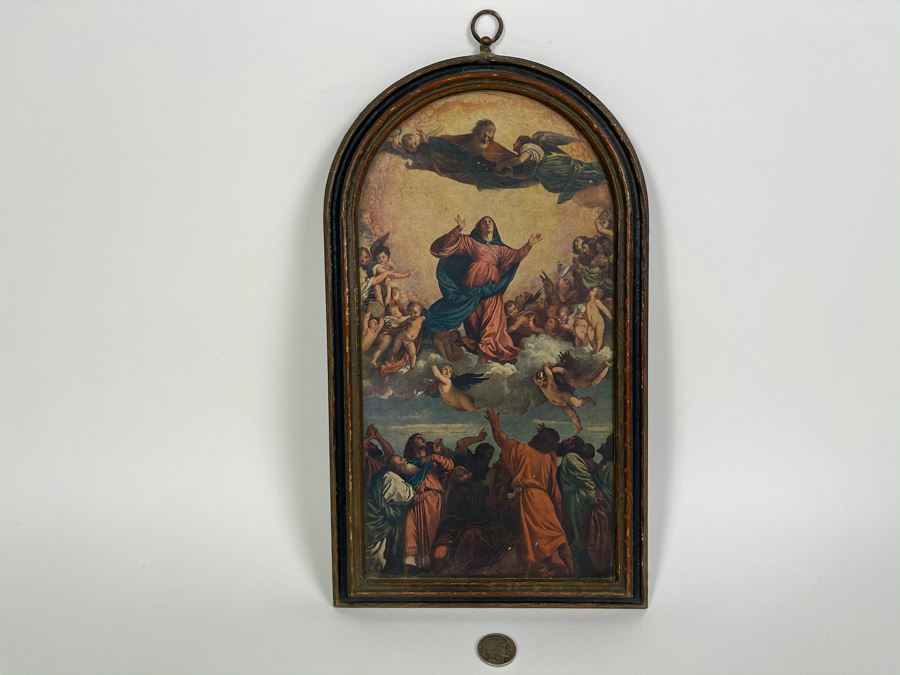 Antique 1918 Ascension Of Mary Print In Vintage Frame 7W X 12H [Photo 2]