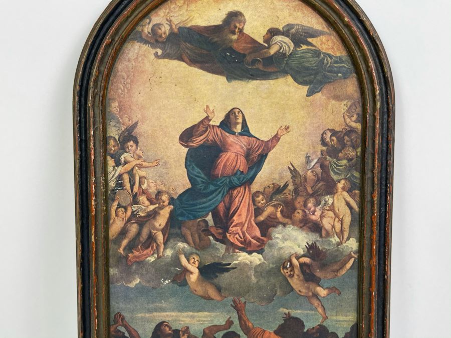Antique 1918 Ascension Of Mary Print In Vintage Frame 7W X 12H [Photo 7]