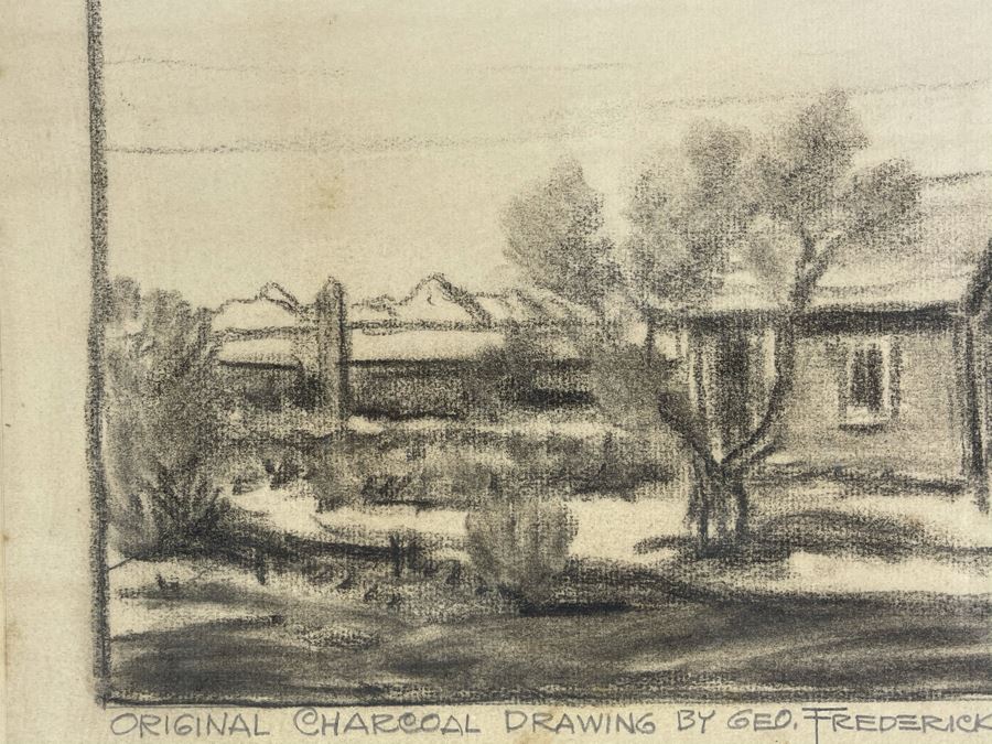 Framed Original Charcoal Drawing By George Frederick Titled 'Greetings From The Desert - 1935' The Artist's Studio 14 X 9 (George Frederick Gleich) [Photo 8]