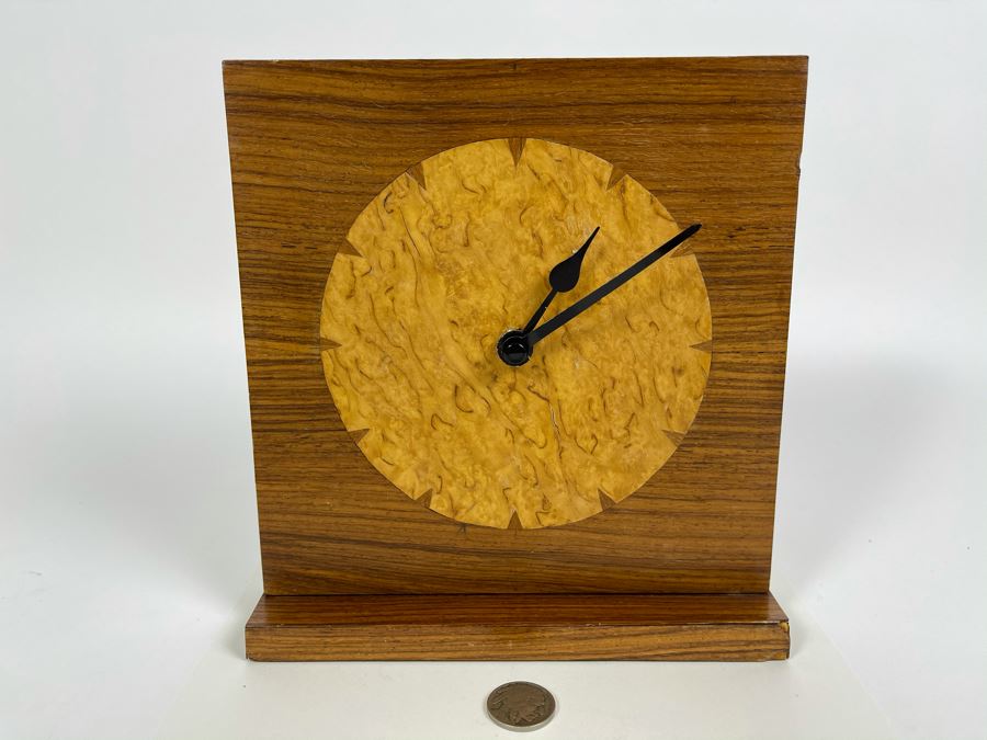 Inlaid Wooden Artisan Clock By Dorothy Ellis 7W X 7.5H