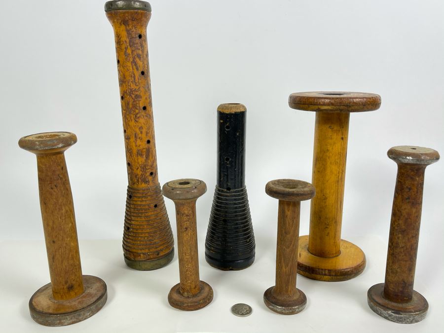 Collection Of Vintage Industrial Wooden Yarn Spools 12H - 5H [Photo 2]