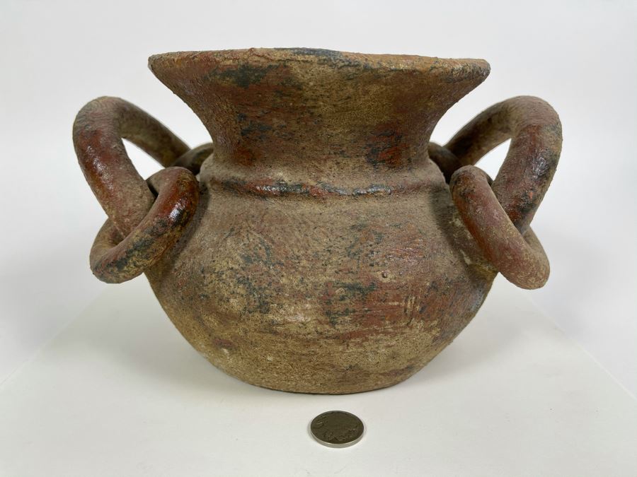 Vintage Pottery Pot With Rings On Handles 9W X 5.5H [Photo 9]