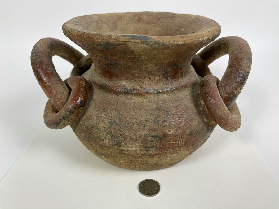 Vintage Pottery Pot With Rings On Handles 9W X 5.5H [Photo 8]