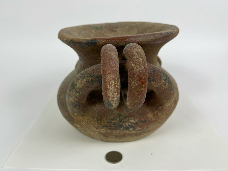 Vintage Pottery Pot With Rings On Handles 9W X 5.5H [Photo 5]