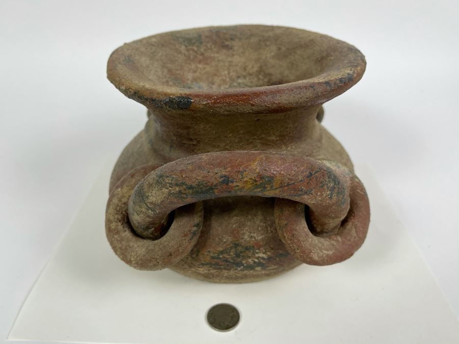 Vintage Pottery Pot With Rings On Handles 9W X 5.5H [Photo 4]