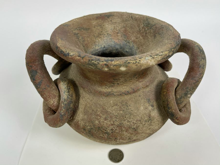 Vintage Pottery Pot With Rings On Handles 9W X 5.5H [Photo 2]