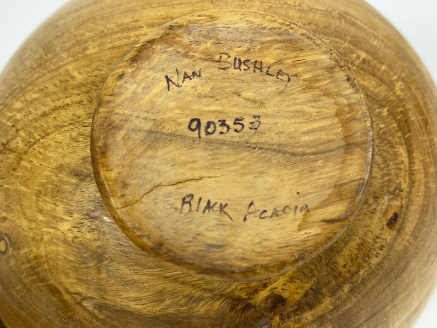 Signed Artisan Black Acacia Bowl By Nan Bushley 7W X 5H [Photo 8]