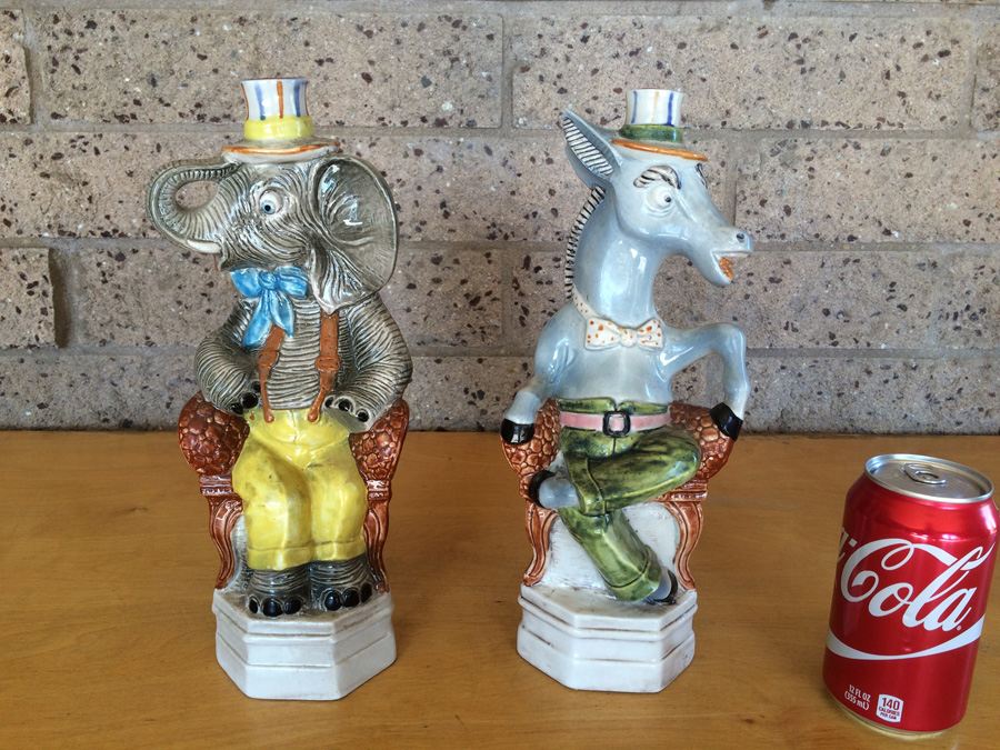 Political Donkey and Elephant Red Wine Decanters Made in Italy