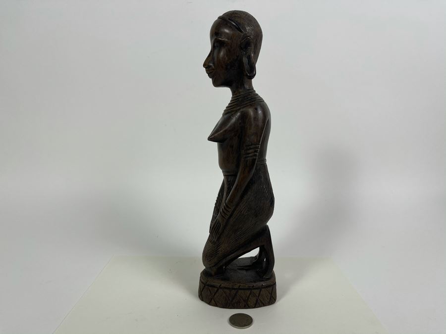 Vintage Handcarved Wooden Woman Sculpture From Africa 11H [Photo 7]