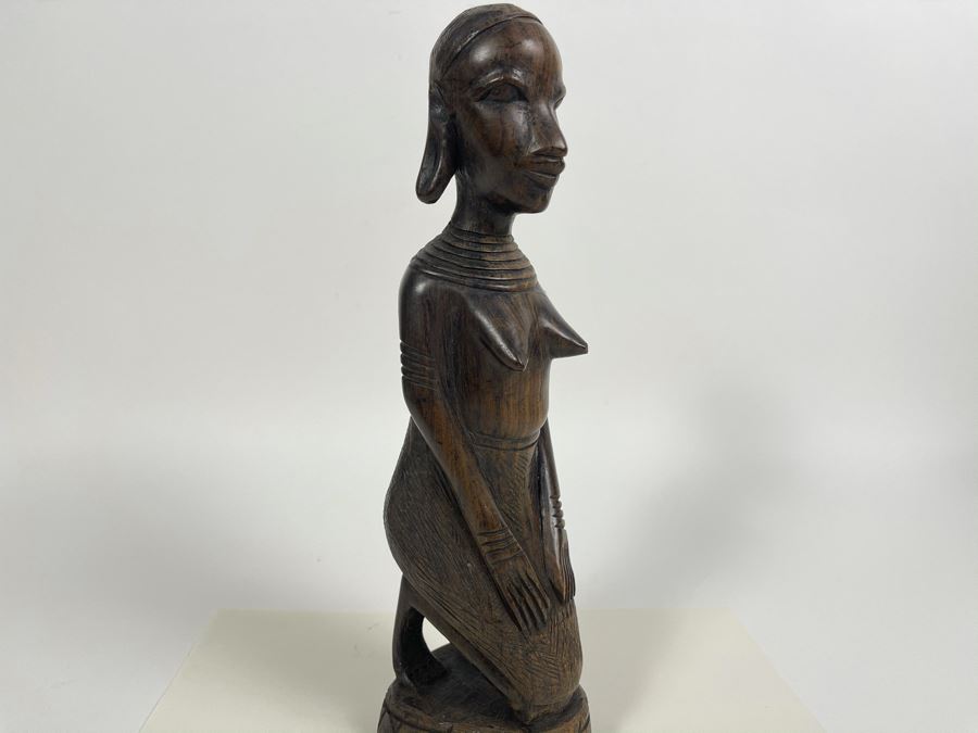 Vintage Handcarved Wooden Woman Sculpture From Africa 11H [Photo 3]