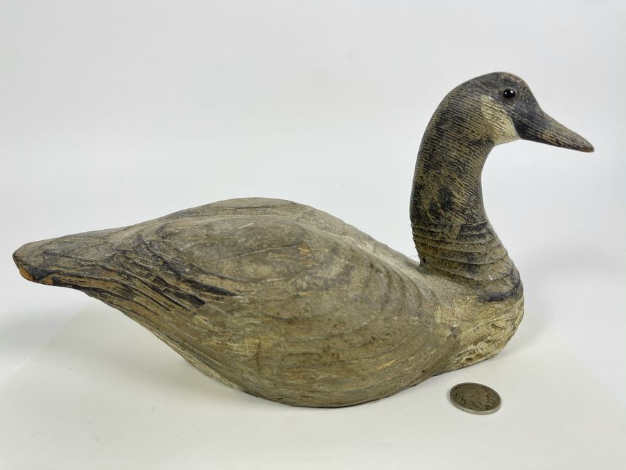 Old Hand Carved Wooden Duck Signed J. Viets 10W X 4.5W X 5.5H