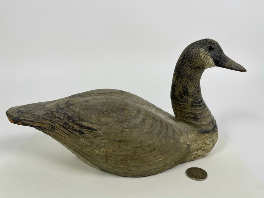 Old Hand Carved Wooden Duck Signed J. Viets 10W X 4.5W X 5.5H [Photo 2]