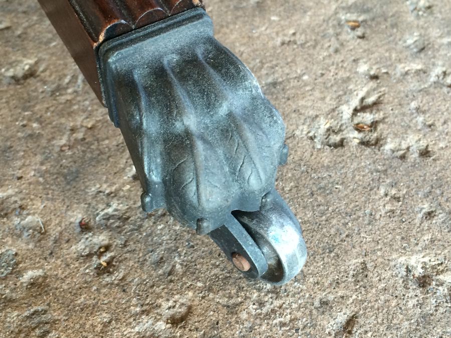 English Drop-Leaf Table with 2 Drawers and Metal Casters [Photo 8]