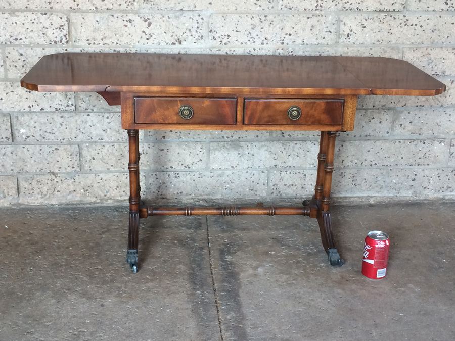 English Drop-Leaf Table with 2 Drawers and Metal Casters [Photo 7]