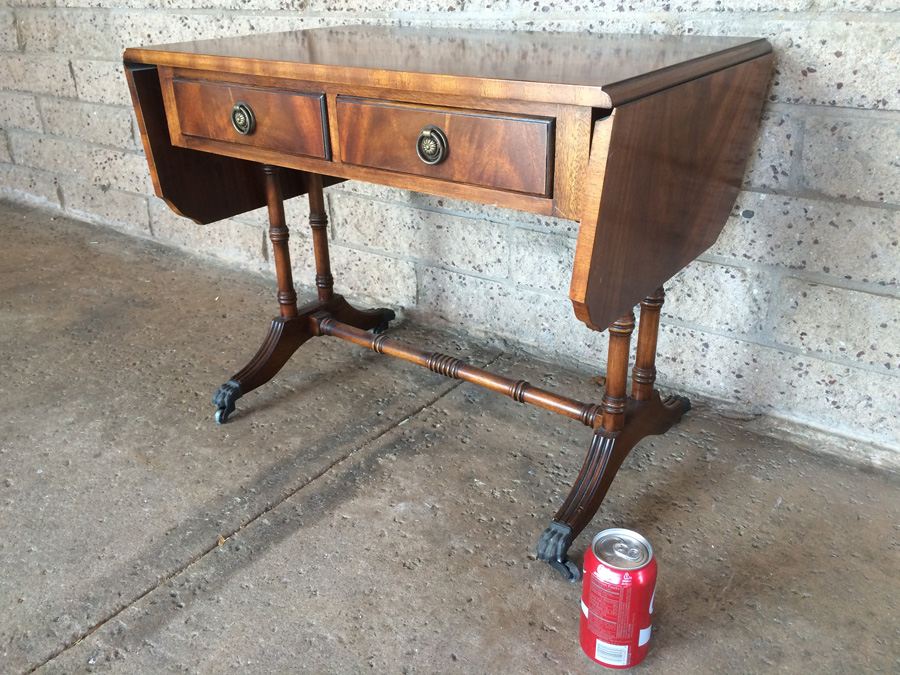 English Drop-Leaf Table with 2 Drawers and Metal Casters [Photo 2]
