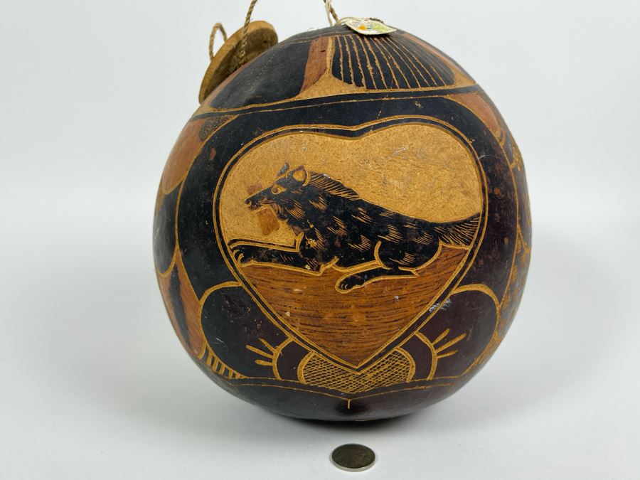 Large Hand Carved Gourd From Tanzania 8W X 9H