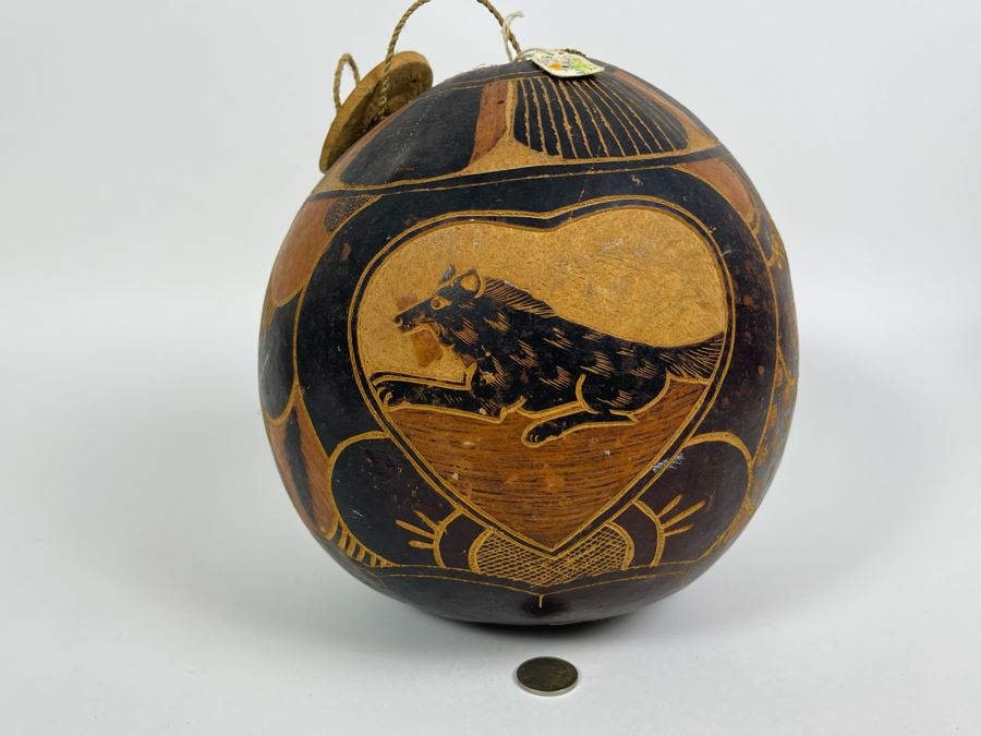 Large Hand Carved Gourd From Tanzania 8W X 9H [Photo 4]