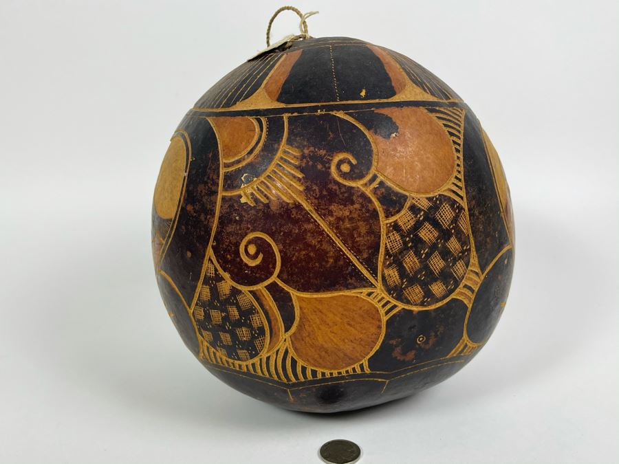 Large Hand Carved Gourd From Tanzania 8W X 9H [Photo 3]