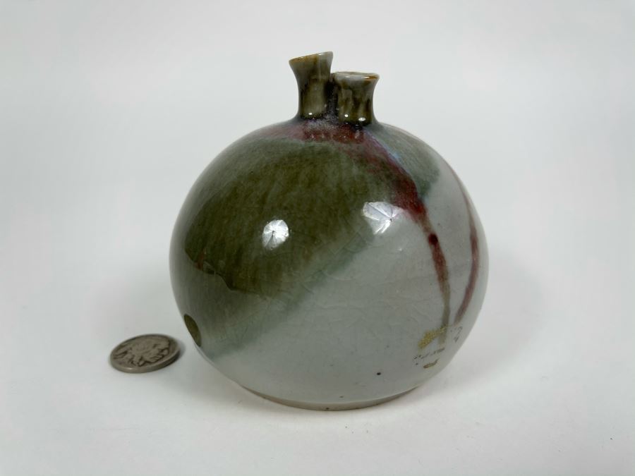 Signed Mid-Century Pottery Vase 3.5H