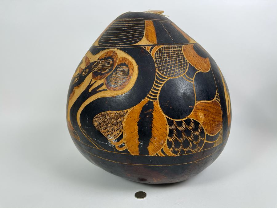 Large Hand Carved Gourd From Tanzania 13W X 14.5H [Photo 3]