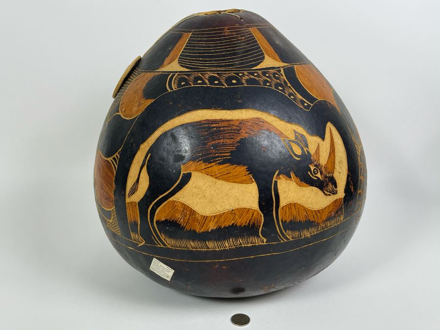 Large Hand Carved Gourd From Tanzania 13W X 14.5H [Photo 6]