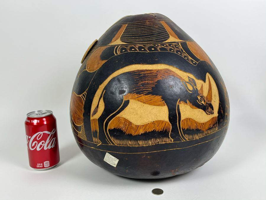 Large Hand Carved Gourd From Tanzania 13W X 14.5H [Photo 1]
