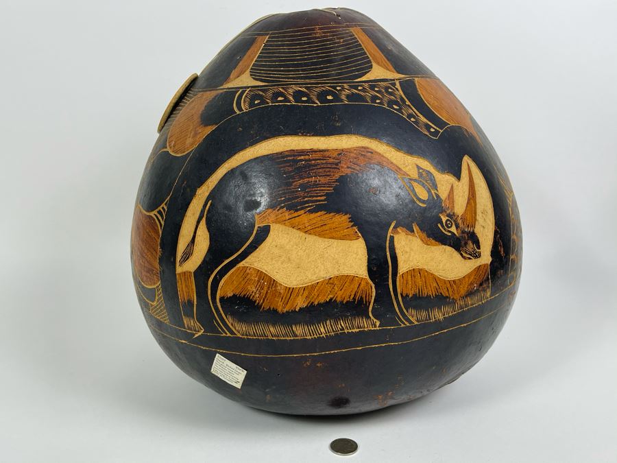 Large Hand Carved Gourd From Tanzania 13W X 14.5H [Photo 5]