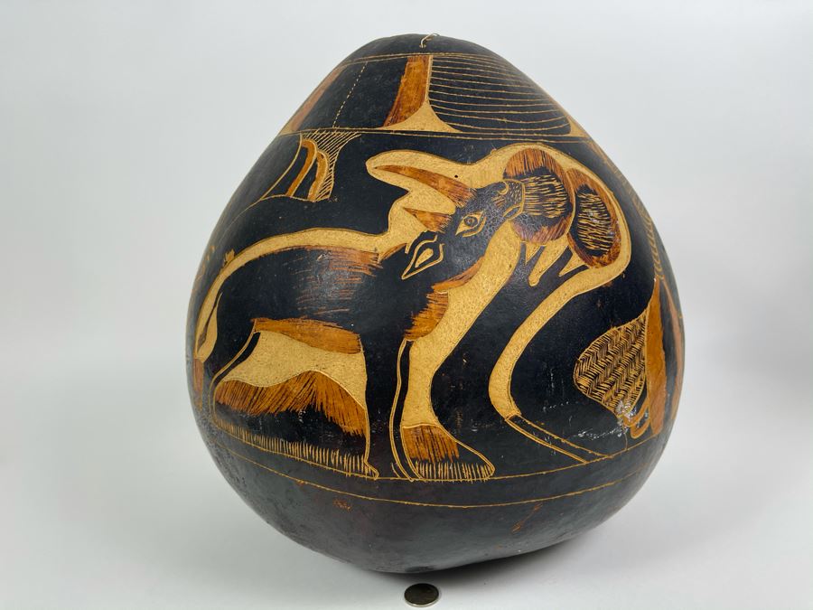 Large Hand Carved Gourd From Tanzania 13W X 14.5H [Photo 9]