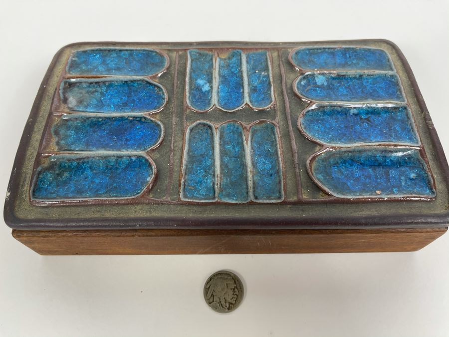 Mid-Century Modern Pottery Men's Dresser Cufflinks Jewelry Box 8W X 5D X 2H [Photo 2]